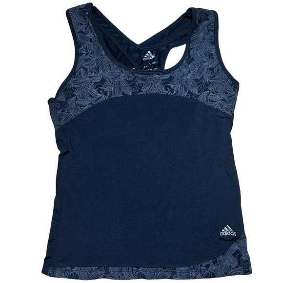 adidas Tops - Adidas Black Floral/Damask Print Racerback Performance Tank Top Size M
